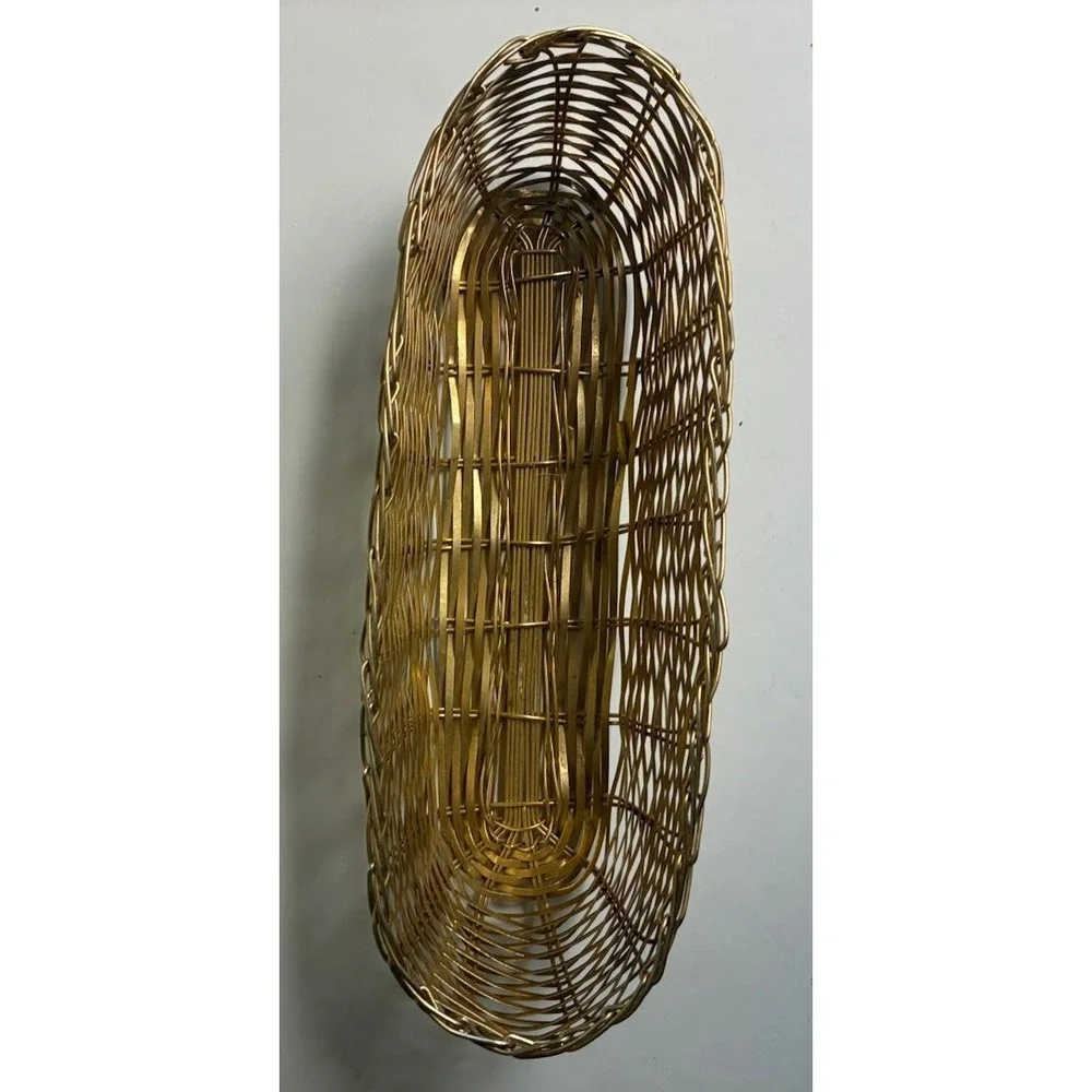 Metal Wire Basket Gold Woven Oblong Crackers Trinket Hand‎ Towel Small Vintage